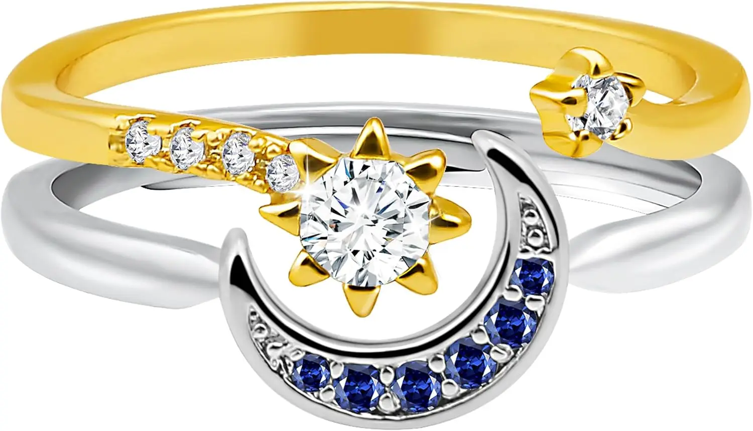 Sun and Moon Ring Set Stackable Rings for Women as Best Friendship Gifts for Friends, Adjustable Celestial Jewelry Anillos Para Mujer Matching Rings,Gold Silver Mother Daughter Rings for Daughter Mom
