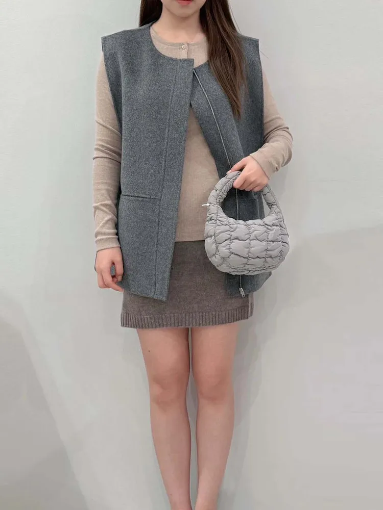 

Коврик Pure Quali, повседневный жилет из двойной шерсти, новинка осени 2025 284969003, круглый жилет на молнии с застежкой-молнией...