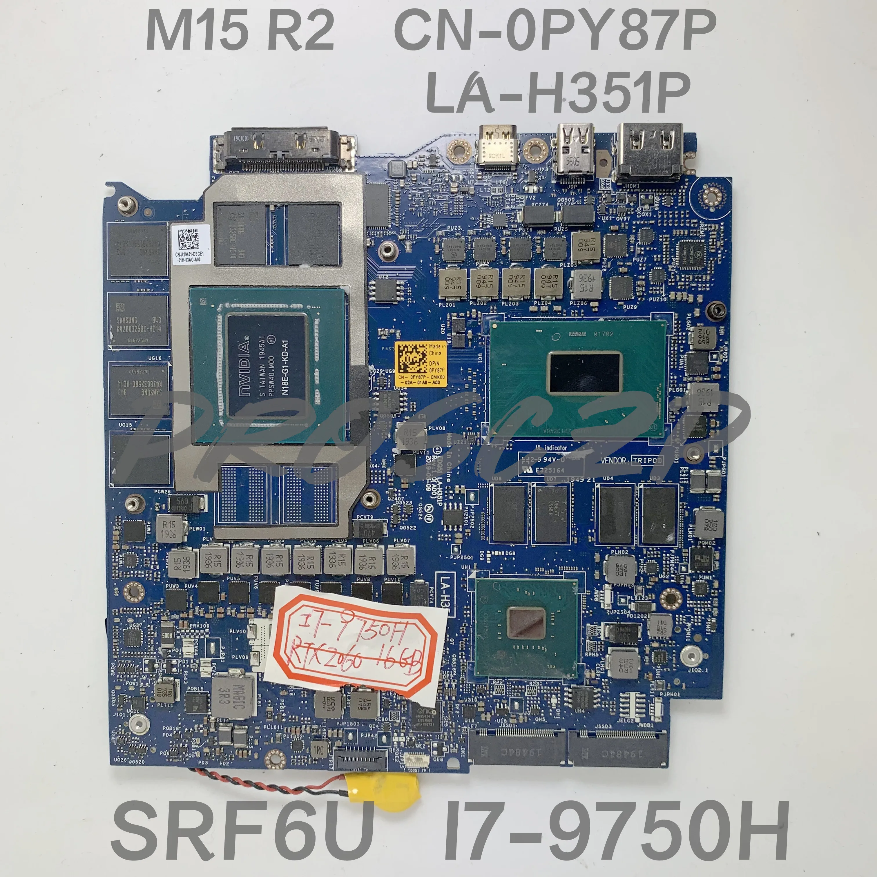 CN-0PY87P 0PY87P PY87P For DELL M15 R2 Laptop Motherboard EDQ51 LA-H351P W/ SRF6U I7-9750H N18E-G1-KD-A1 RTX2060 16GB 100%Tested