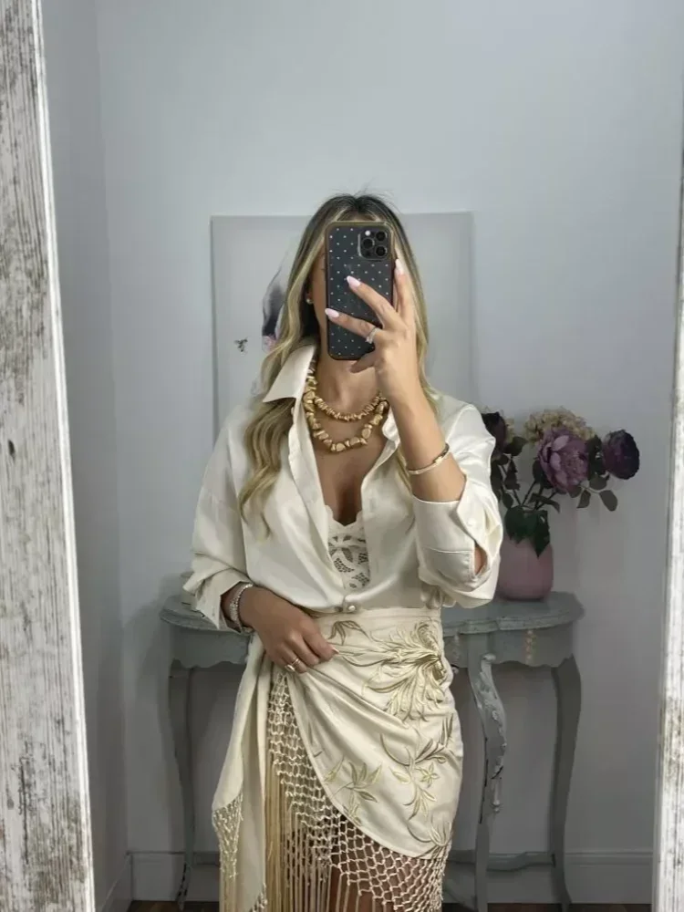 Falda bordada con borlas a la moda, Falda corta elegante de malla con cordones para mujer, novedad de verano 2021, ropa de calle elegante para vacaciones en la playa para mujer