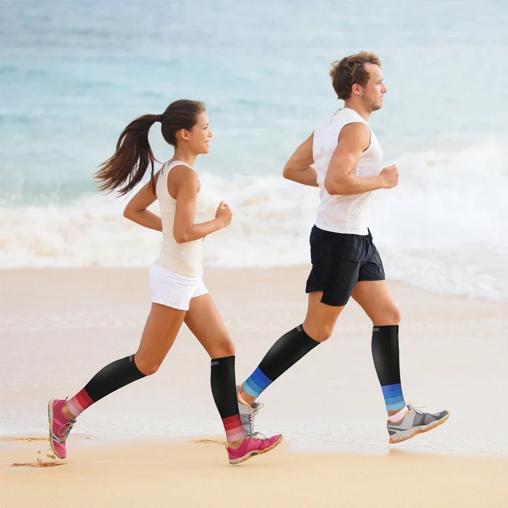 1 Paar Sport Compressiekokers Voor Heren En Dames (20-30Mmhg)-Voetloze Compressiesokken Voor Scheenbeenspalken Hardlopen Fietsen