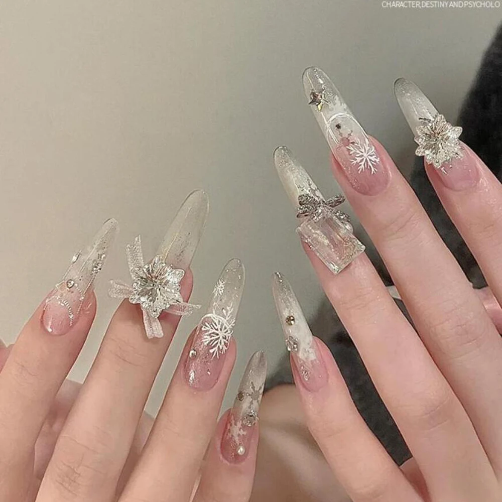 10Pcs Pointed Bottom Snowflakes Zircon Crystal Rhinestones Nail Charm Luxury Nail Jewelry Decoration 8-12mm Sparkle Diamond Gems