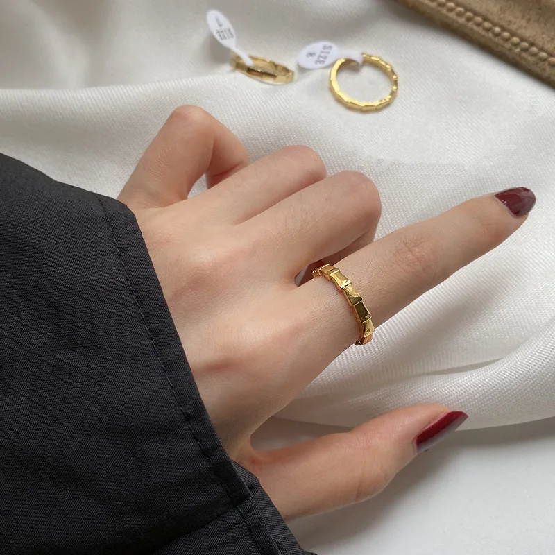 Fashion Punk Statement Metal Snake Shape Ring Stainless Steel 18K Gold Plated Bamboo Joint Finger Ring Waterproof Charm Jewelry