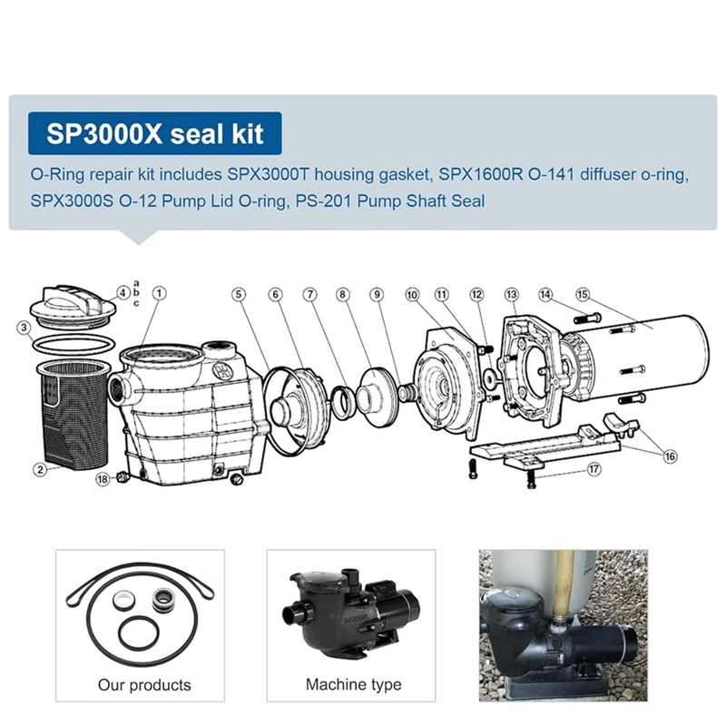 ชุด SP3000X ซ่อมโอริงสำหรับ hayward ปั๊ม SPX1600พิเศษพร้อมซีลเพลาอุปกรณ์อุปกรณ์ทำความสะอาดสระว่ายน้ำ