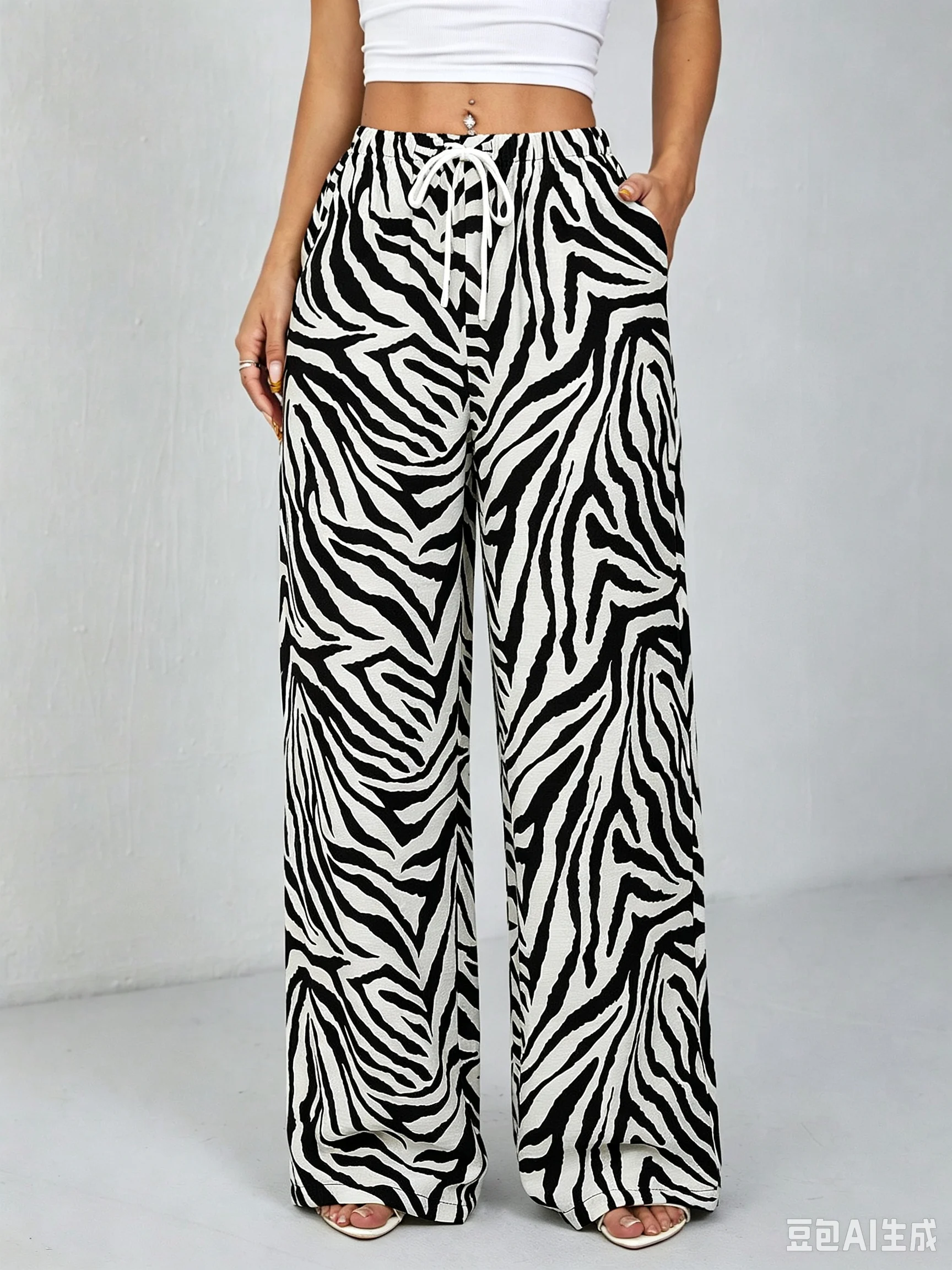 2026 Hotsale Women Milk Silk Zebra Print Wide Leg Pants, Elastic Drawstring Waist Loose Flowy Casual Summer Beach Trousers