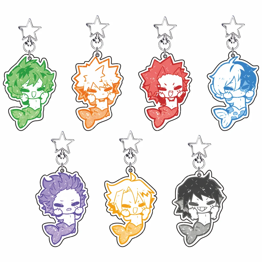 My Hero Academia Anime Acryl-Schlüsselanhänger 6cm Niedliche Meerjungfrau Q-Version Charakter-Anhänger Taschenzubehör Sammlerstück Geschenk