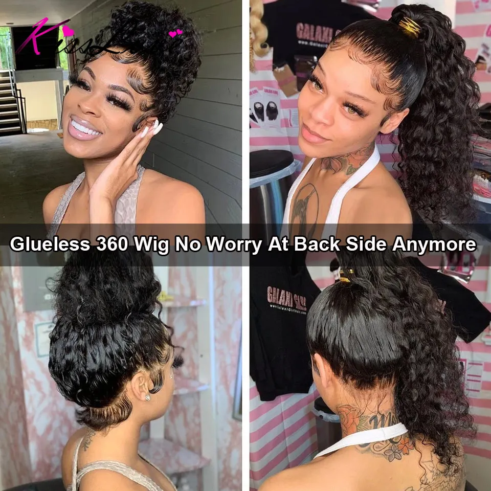 KissLove Invisi Strap Snug Fit 360 HD Transparent Lace Frontal Wig Pre Plucked Deep Wave Glueless Wigs Human Hair Ready To Go