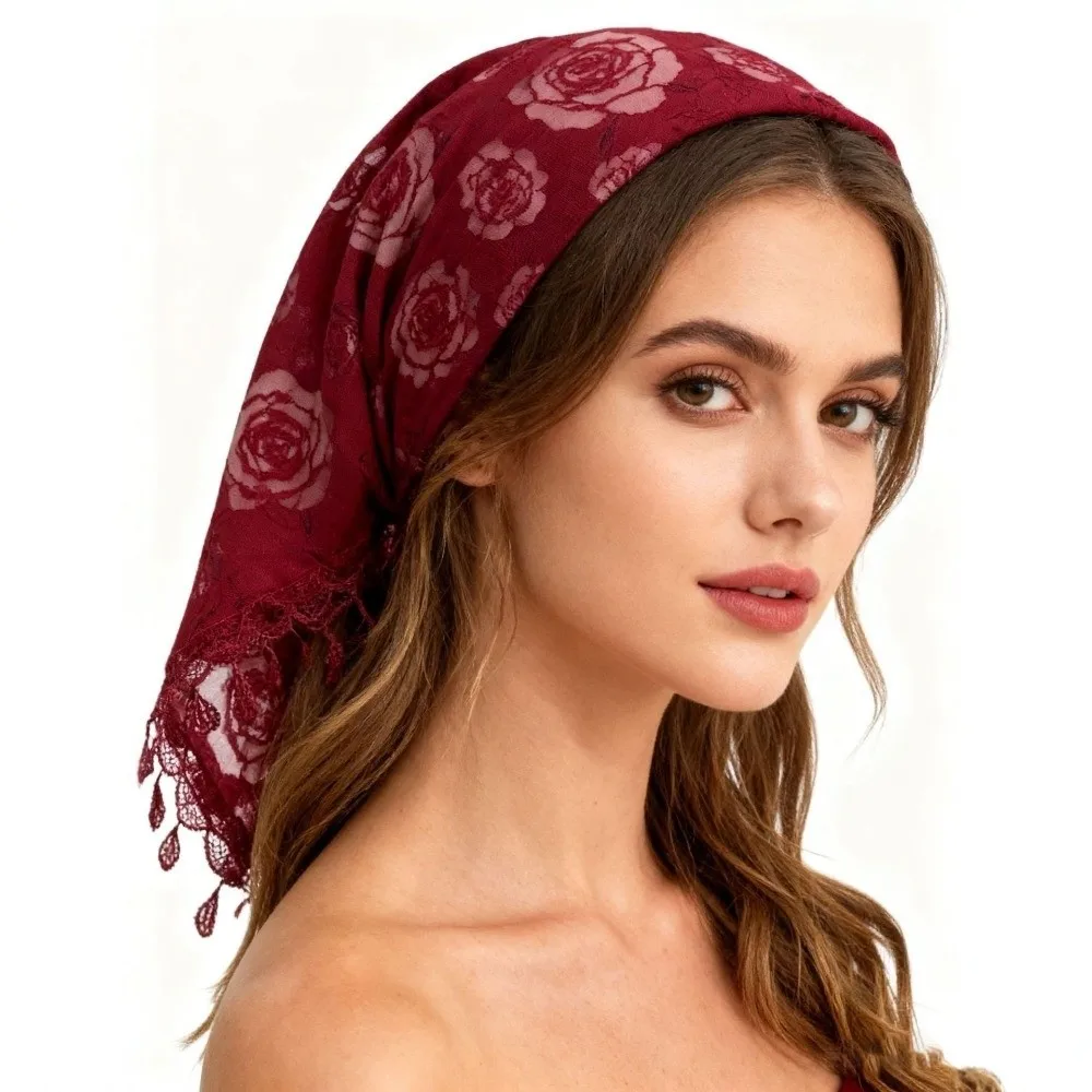 

Fashion Vintage Lace Flower Hair Scarf Shawl Cute Chic Style Bandanas for Women Bohemian Thin Triangle Head Scarf Pastoral Style