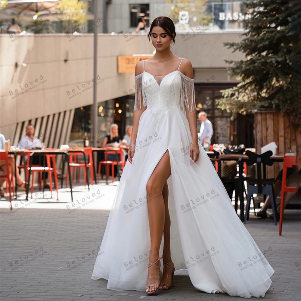 Modern Wedding Dresses For Women 2024 Newest Bridal Gowns Sweetheart A-Line Robe For Formal Party Tassel Tulle Vestidos De Novia