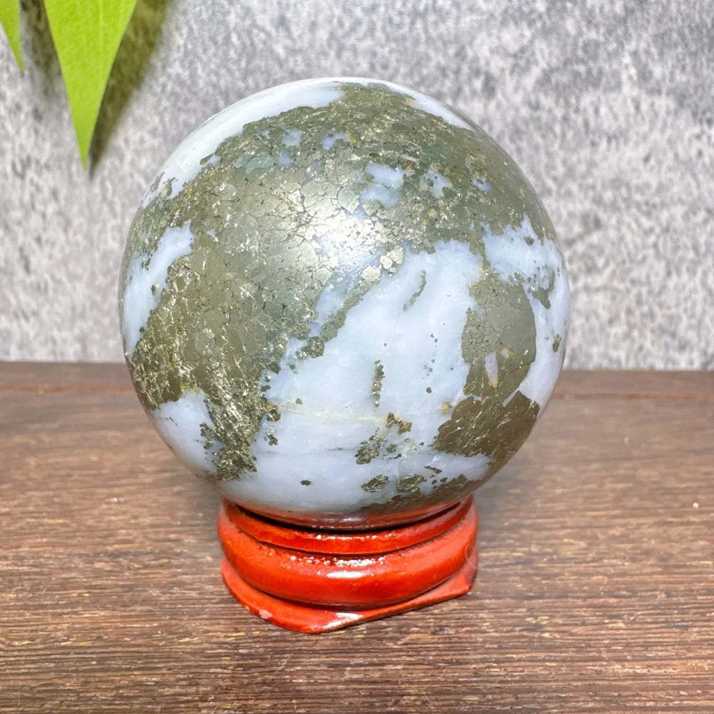 Natural Pyrite Sphere Crystal Home Decor Room Decor Lucky Quartz Stone with Stand Reiki Healing Energy Love Gift