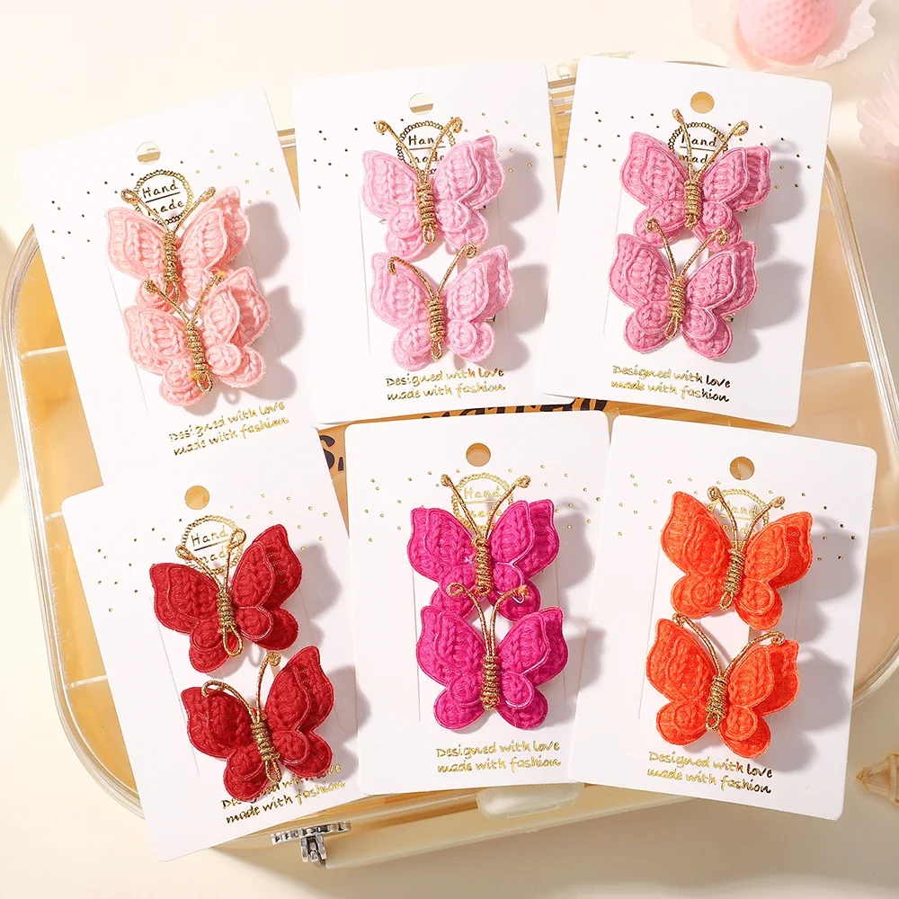 2Pcs/lot Girls Kniting Butterfly Hair Clips Hair Bows Hairpins Barrettes for Children Hair Acesssories Headwear Gift Cute Mini