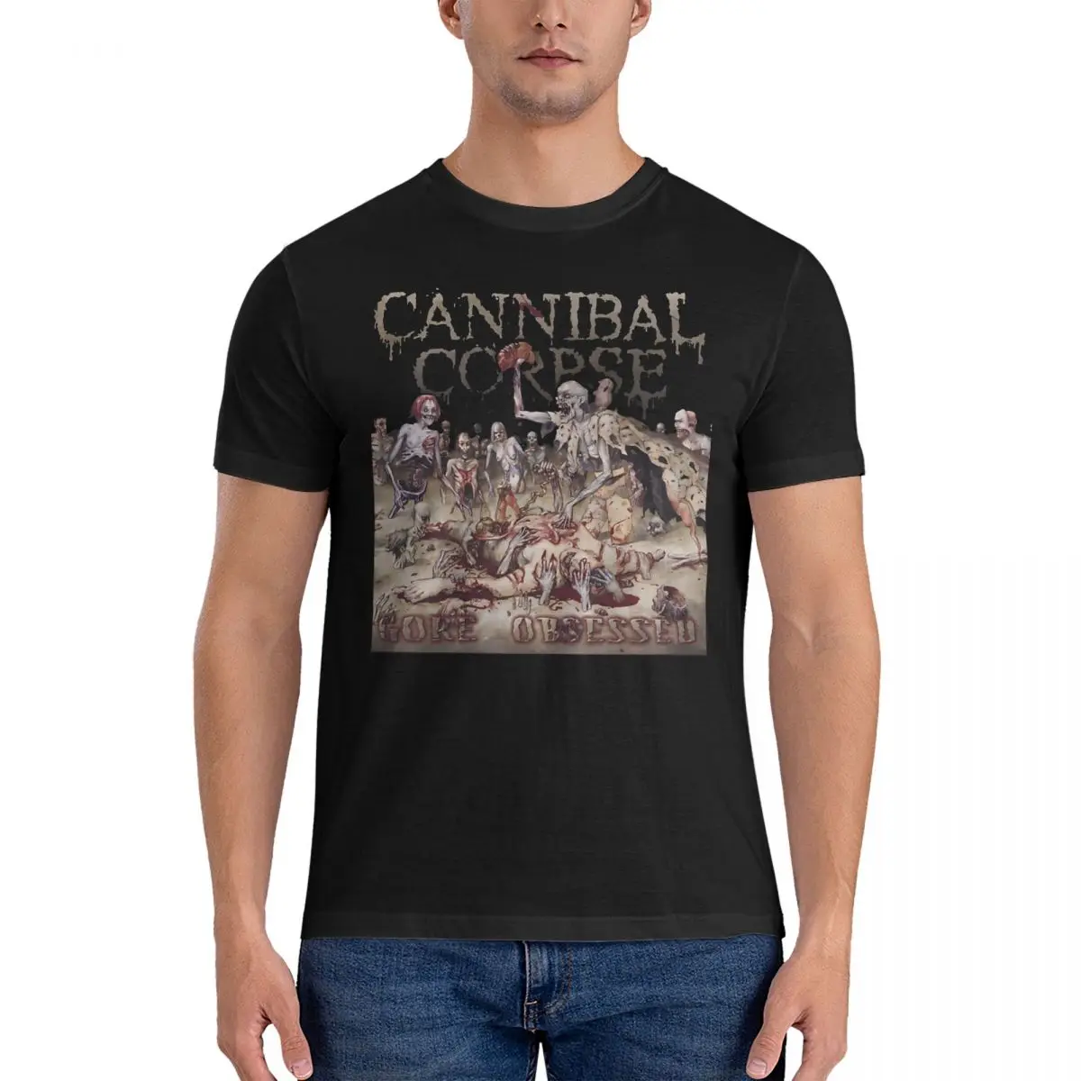 Gore Obsessed Men T Shirts Cannibal Corpse Amazing Tees Short Sleeve Crew Neck T-Shirt Pure Cotton Printed Tops