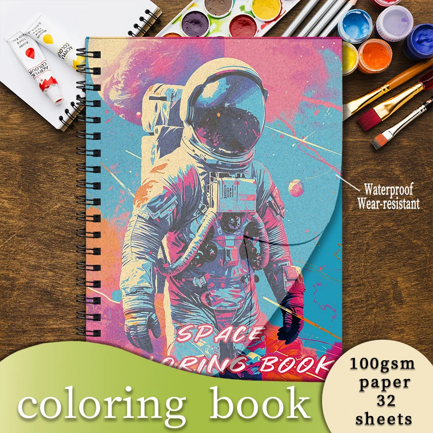 

Astronauts and Planets Adult Coloring Book - 8.3x 11.2 Inch 32 Page Coloring Book - Helps Reduce Stress and Ease Emotions