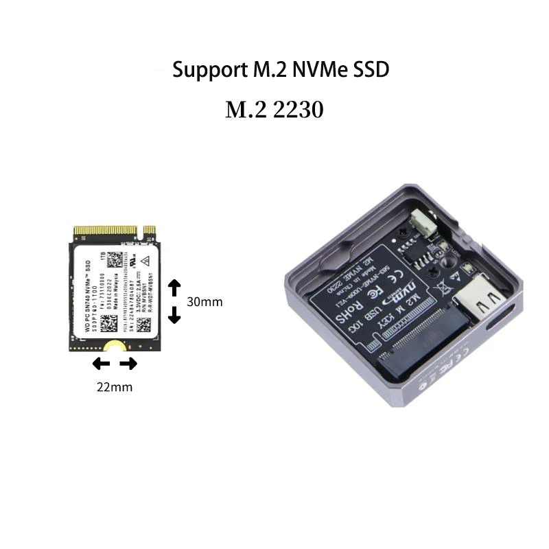 M② 2230 M.2 NVMe Enclosure with Touch Control, USB3.2 GEN2 10Gbps
