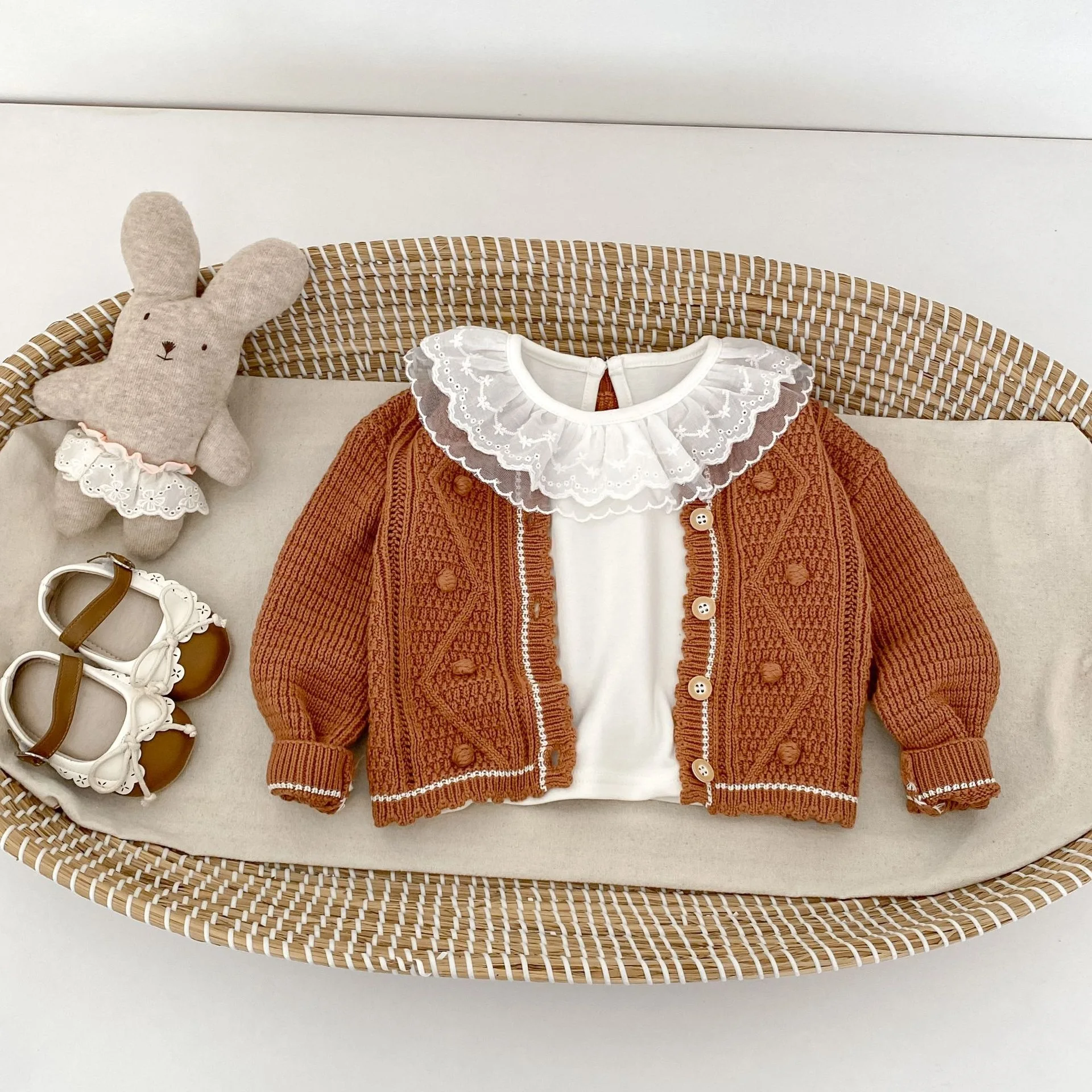 2026 Autumn New Baby Long Sleeve Knitted Coat Girls Hollowed Out Sweater Cardigan Infant Simple Knitwear Toddler Clothes