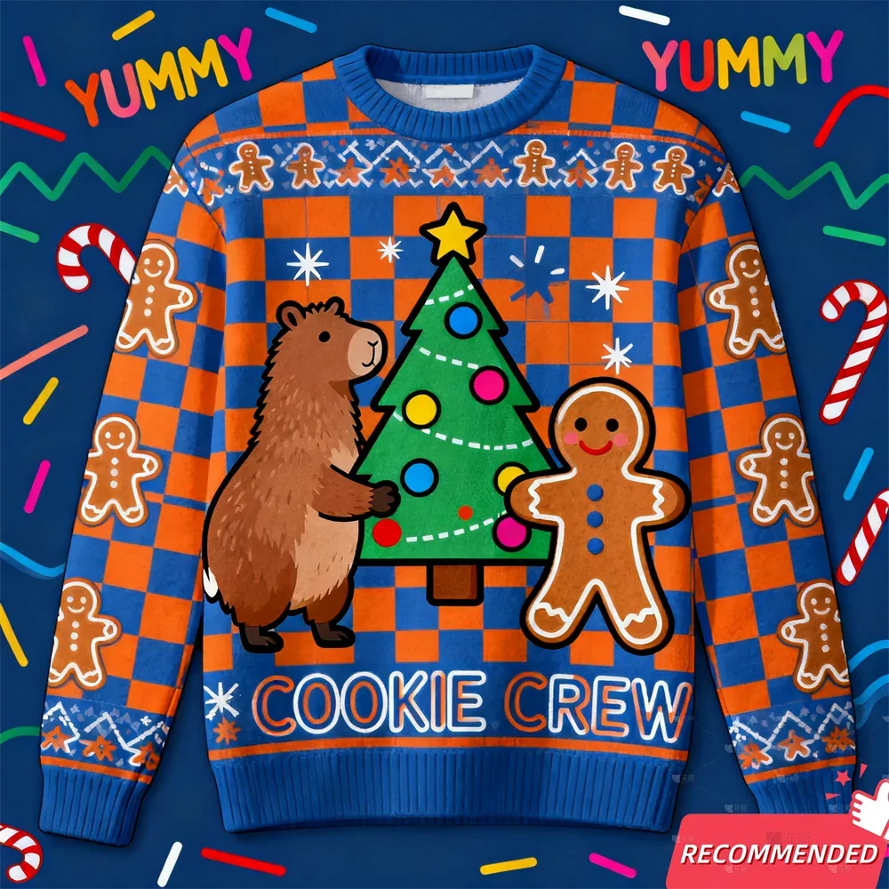 عيد الميلاد مضحك الفرقة سانتا كلوز الكرتون الزنجبيل رجل كابيبارا سترة قبيحة ثلاثية الأبعاد الطباعة Harajuku البلوز سترة غير رسمية