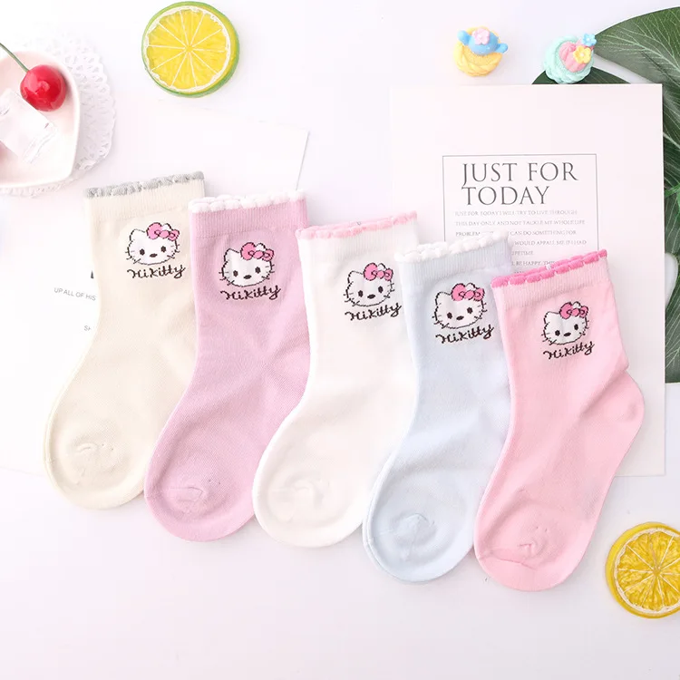 

Sanrio Kawaii HelloKitty Kids Socks Autumn and Winter New Cute Anime Cartoon Medium Tube Candy Color Sweet Lace Princess Socks