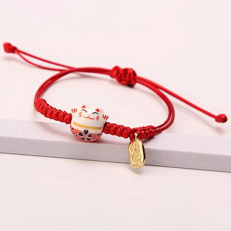New Cartoon Lucky Cat Braided Bracelet for Women Cute Animal Kitten Hand-woven Adjustable Bangles Party Harajuku Jewelry Gift