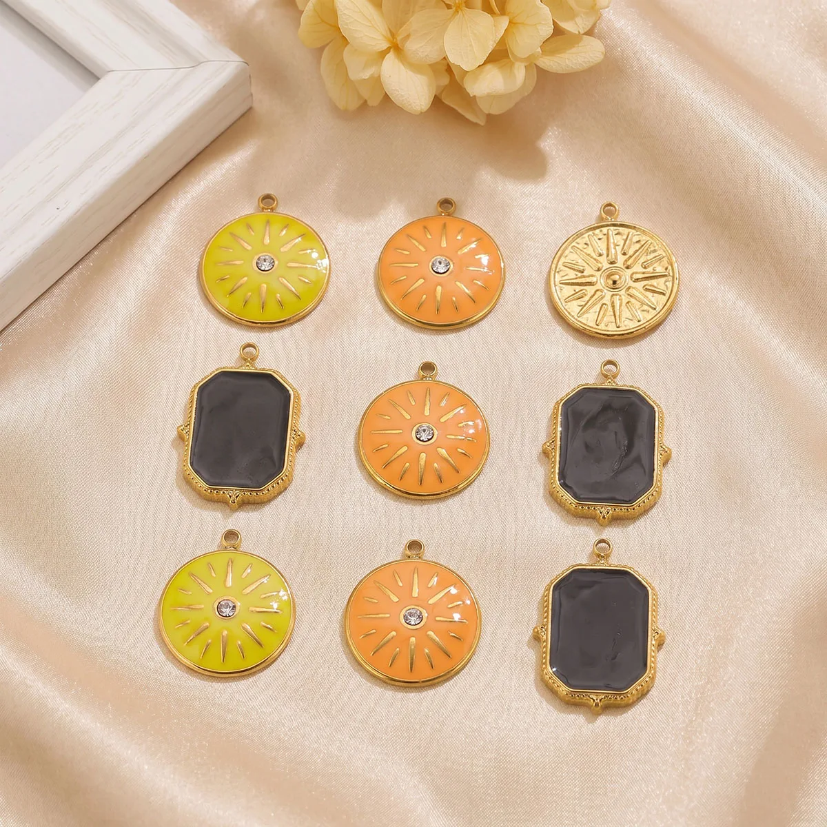 5pcs PVD Gold Stainless Steel Enamel Charms Football Sun Rhinestone Pendants for DIY Earring Jewelry Supplies Wholesale