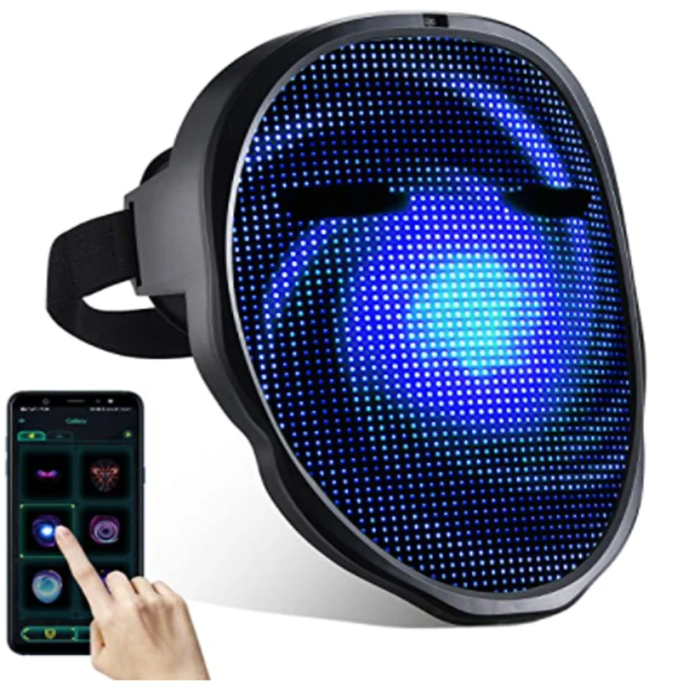 Masque facial Led Programmable avec batterie intégrée ou rechargeable, affichage de plus de 100 images par Bluetooth, DC5V, avant et après bricolage