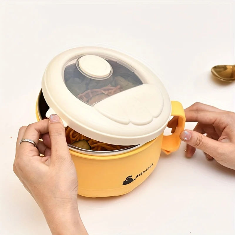 1pc Portable stainless steel lunch box, instant noodle bowl for dormitory meals, kitchenware