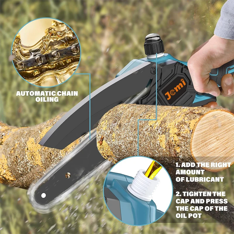 منشار سلسلة كهربائي لاسلكي محمول باليد مقاس 6 بوصات من Jemi Tool مناسب لقطع الحدائق والخشب وبطاريات ماكيتا