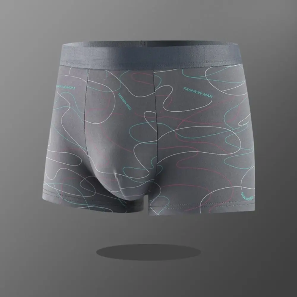 4Pcs Stripe Letter Men's Flat Panties Mid Waist Seamless Sporty Boxers Shorts Large Size Underpants Men's Underwear Gifts