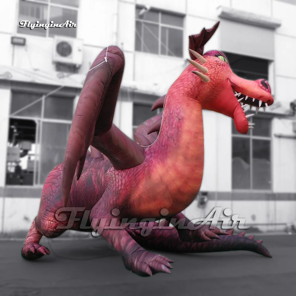 10m length Cute Large Inflatable Young Flying Fire Dragon With Wings And Long Tail For Carnival Stage Decoration