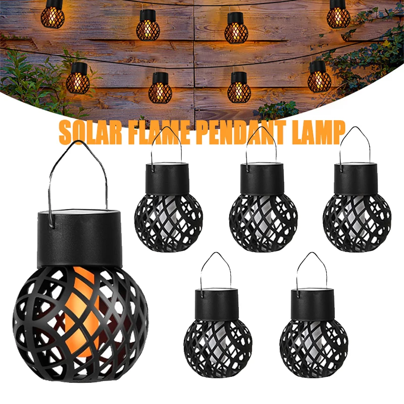 

C2 1-6Pcs LED Solar Outdoor Flame Light Lamp Effect Hanging Lantern Out Garden Decoration Lamp Fairy Light For Patio Garden Yard