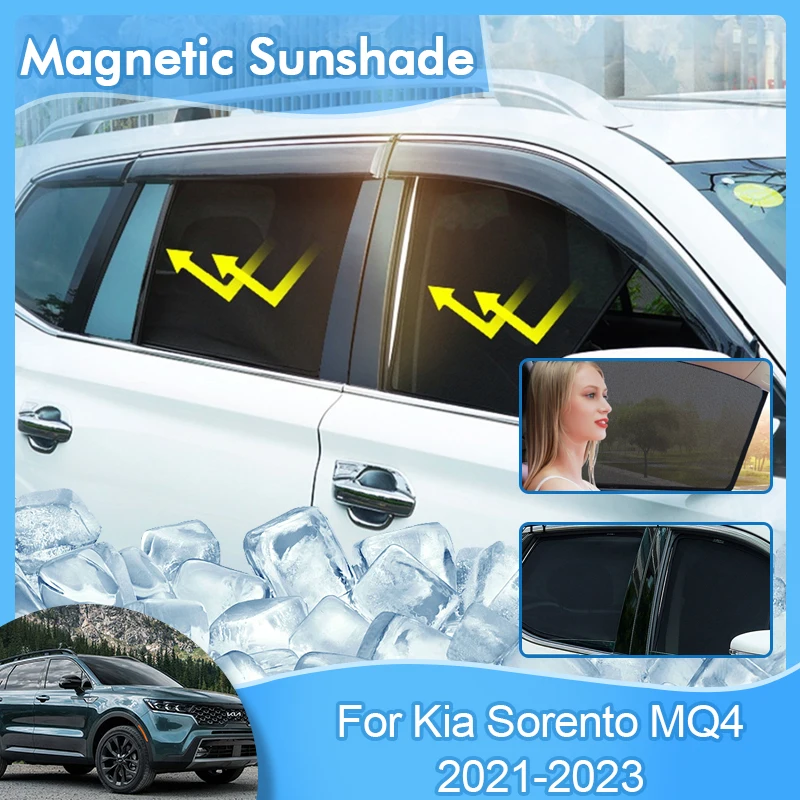 Magnetic Sunshade For Kia Sorento MQ4 2021 2022 2023 Front Rear Windshield Window Visor Shield Blind Curtains Shades Net Mesh