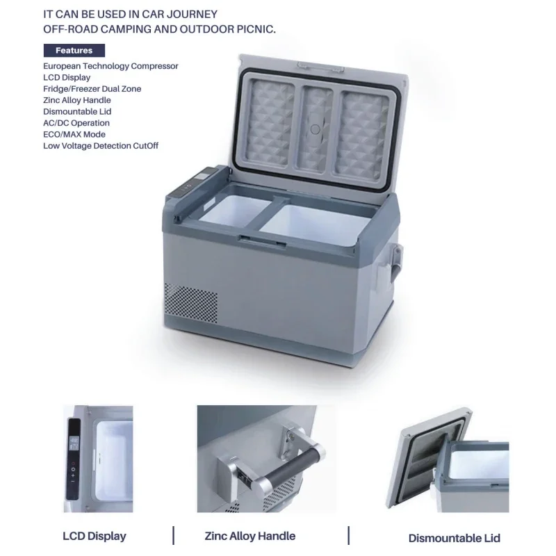 حار بيع 20-95L تيار مستمر التيار المتناوب مناطق مزدوجة شحن الطاقة الشمسية ثلاجة كبيرة محمولة الفريزر 12 فولت الثلاجة لسيارة شاحنة رحلة الطريق السفر