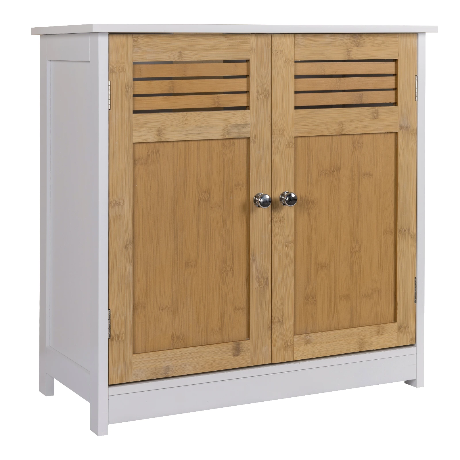 EUGAD Moderner MDF Bambus Badezimmerschrank 60x60x30cm Hochglanz Weiß 2 Türen Verstellbares Regal Landhausstil Umweltfreundlicher Aufbewahrungsorganizer
