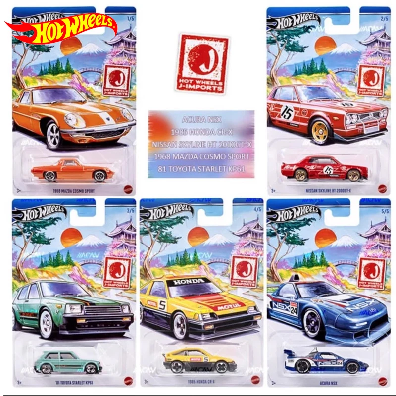 Genuine Hot Wheels Car J-Imports 1:64 Diecast Boy Toy Toyota Starlet Honda CRX Acura NSX Nissan Skyline Mazda Vehicle Model Gift