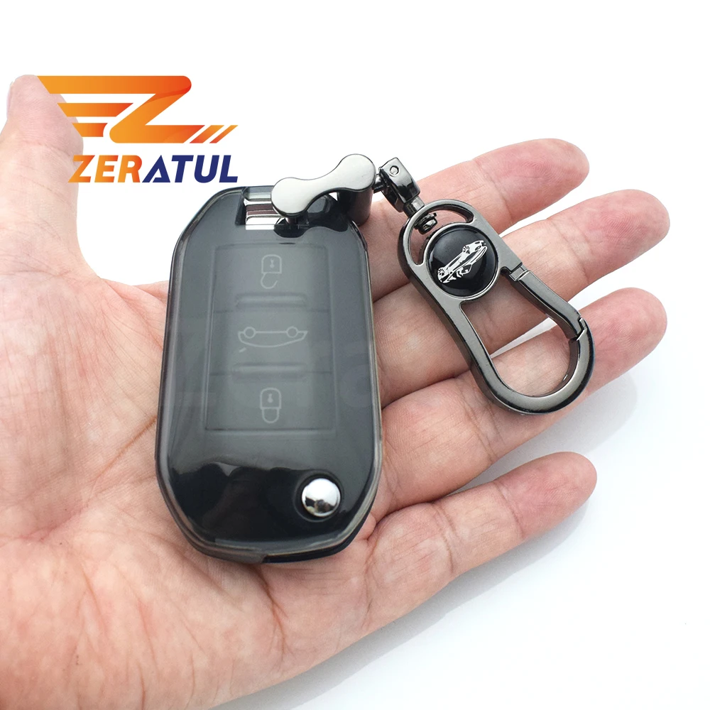 

For Citroen C4 C3 C5 C4L for Peugeot 408 508 301 2008 3008 Soft Transparent TPU Car Folding Key Case Cover Shell Bag Accessories