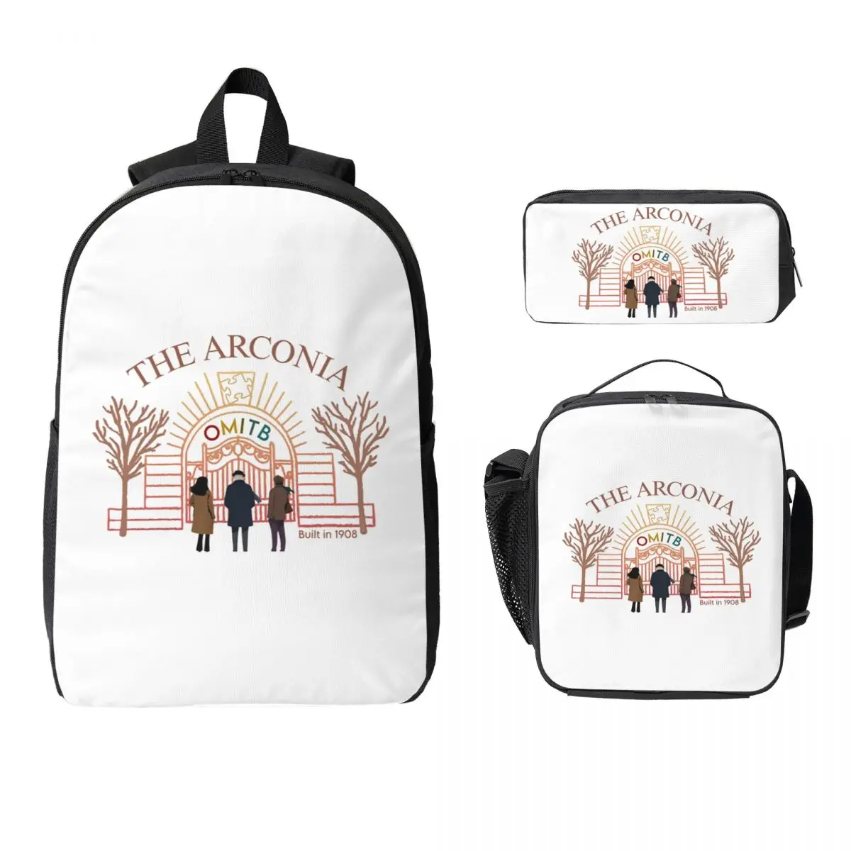 

The Arconia Only Murders In The Building 1908 Backpack BookBag School Bag Shoulder Bags 3ps Insulated Lunch Bag Pencil Case