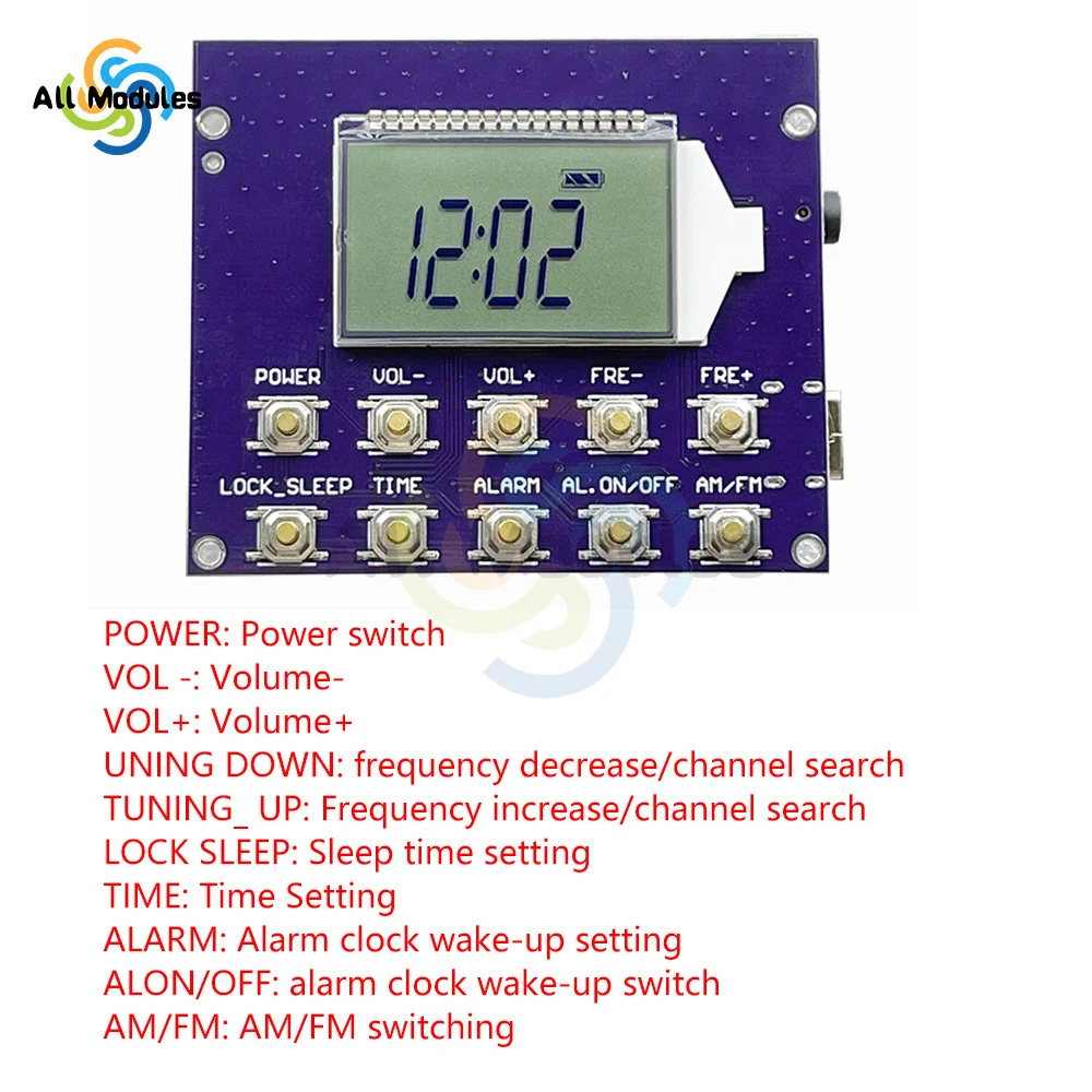 87-108MHz FM Full Band Radio Module short wave medium wave Electronic Number Digital Display Clock Controlled Radio Module Board