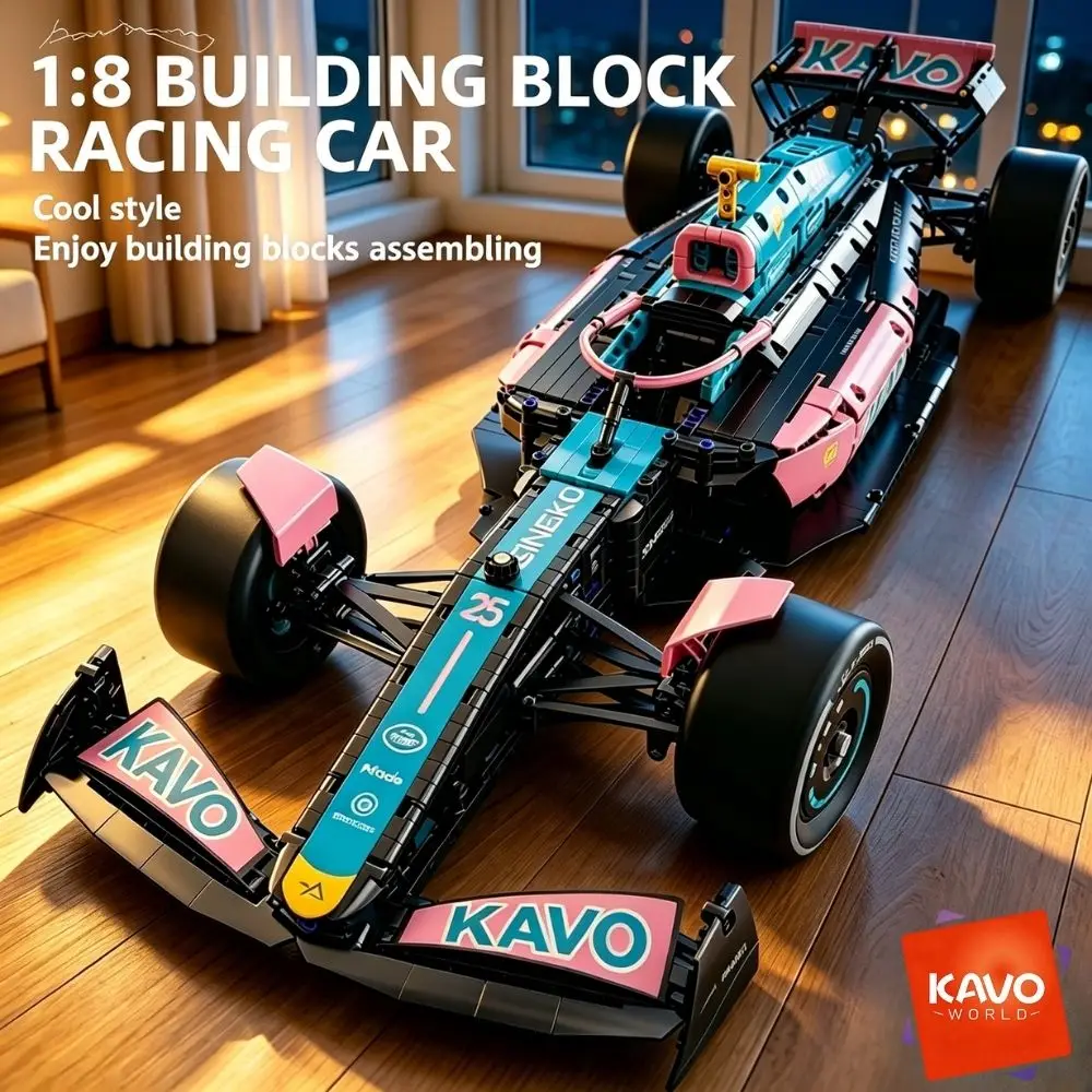 KAVOWORLD 1768PCS 1:8 Race Car Building Bricks Toy Set Large Technical Super Sport Building Block Car Front Wheel Steering Openable Cockpit Rubber Tires Creative Construction Building Toy Home Office Desktop Decor Ideal Holiday Gift for Teenagers Adults