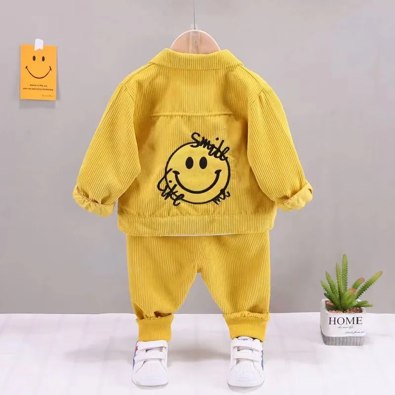 Spring Autumn Baby Boy Clothes 1 to 5 Years Turn-down Collar Corduroy Cardigan Jackets Outwear + T-shirts + Pants 3 PCS Outfits