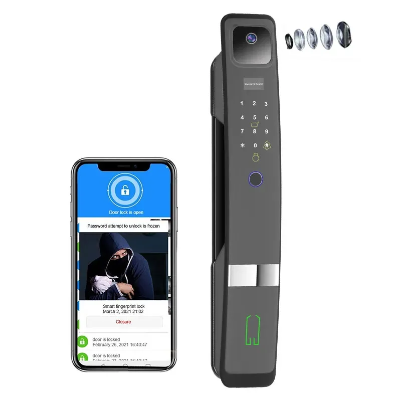 

uya WiFi Remote Control Electronic 3D Face Recognition Smart Door Lock with Camera Screen Fingerprint and Peephole