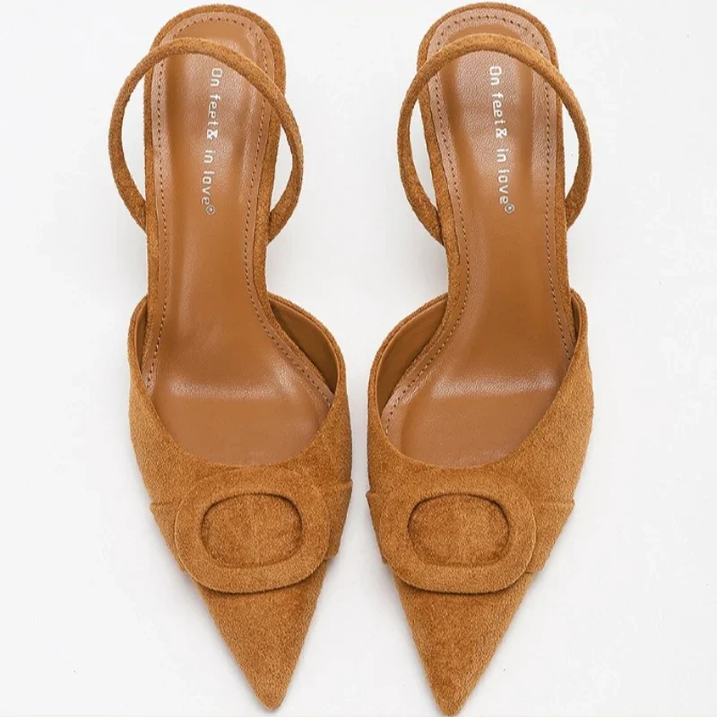Sandales à talons compensés en daim pour femmes, Mules à bout pointu, boucle de ceinture, chaussures de fête de mariage élégantes, nouvelles femmes Sexy à talons hauts, 2026
