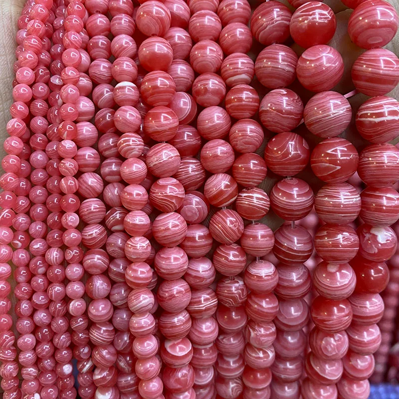 Natural Stone Rhodochrosite Malachite Amethyst Rose Quartz Round Loose Beads For Jewelry Making DIY Bracelets Necklace 4-6-8-10m