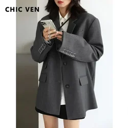 CHICVEN Vrouwen Office Lady Blazer Manchet Borduren Brede Schouder Twill Pak Dames Herfst Dames Bovenkleding Stijlvolle Tops