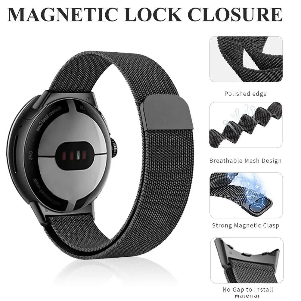 حزام حلقة ميلانيزي لحزام ساعة Pixel ملحقات الساعة الذكية سوار مغناطيسي معدني من الفولاذ المقاوم للصدأ لساعة Google Pixel