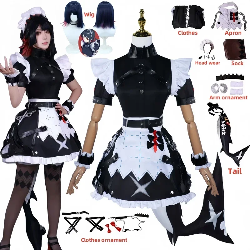 Zenless Zone Zero Ellen Joe Cosplay Costume Wig Maid Dress Uniform Tail Victoria Housekeeping Costume Halloween Party Women