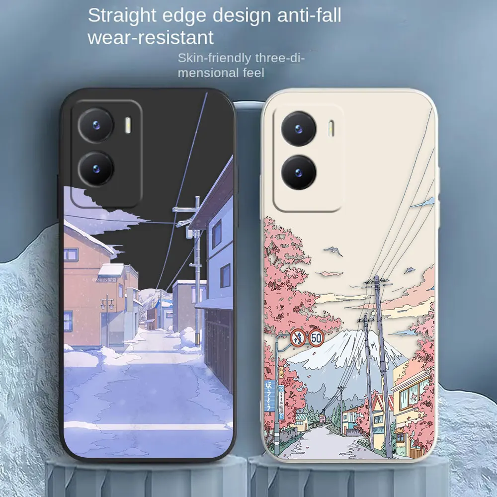 Japanese Hand Painted House Snow Scene Phone Case For VIVO Y55S Y31 Y33S Y55 Y35 Y51S Y52S Y53S Y66 Y73S Y77 5G Y85 Case Funda