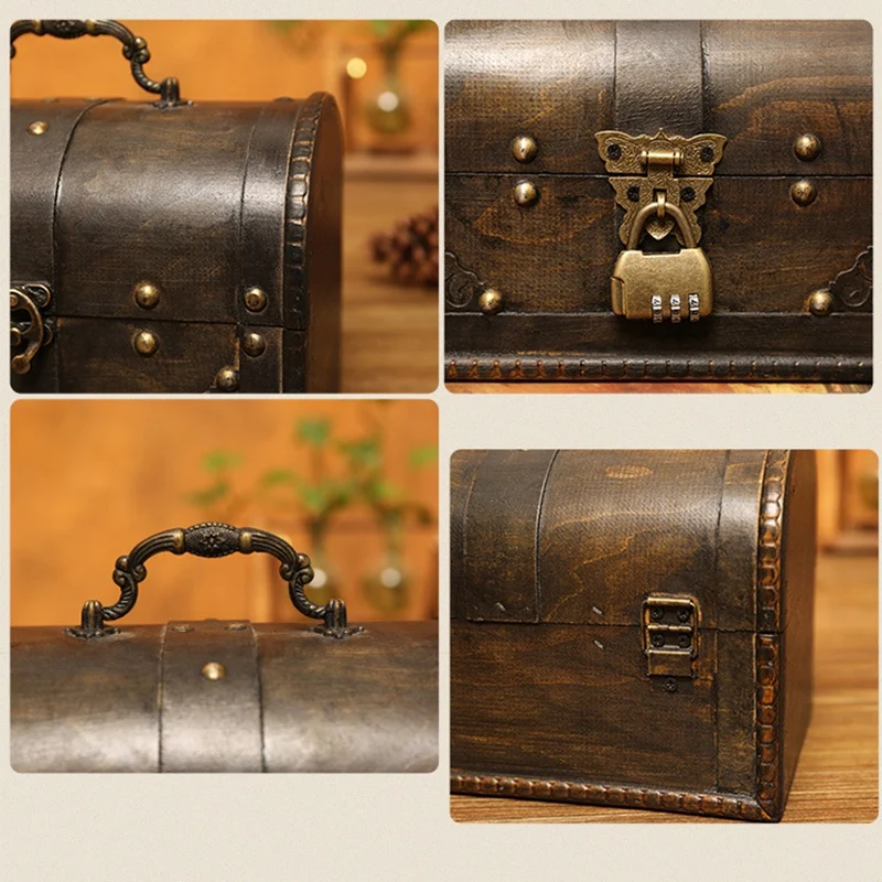 X11AA Chic Wooden Pirate Jewellery Storage Box Case Holder Vintage Treasure Chest for Wooden organizer Large