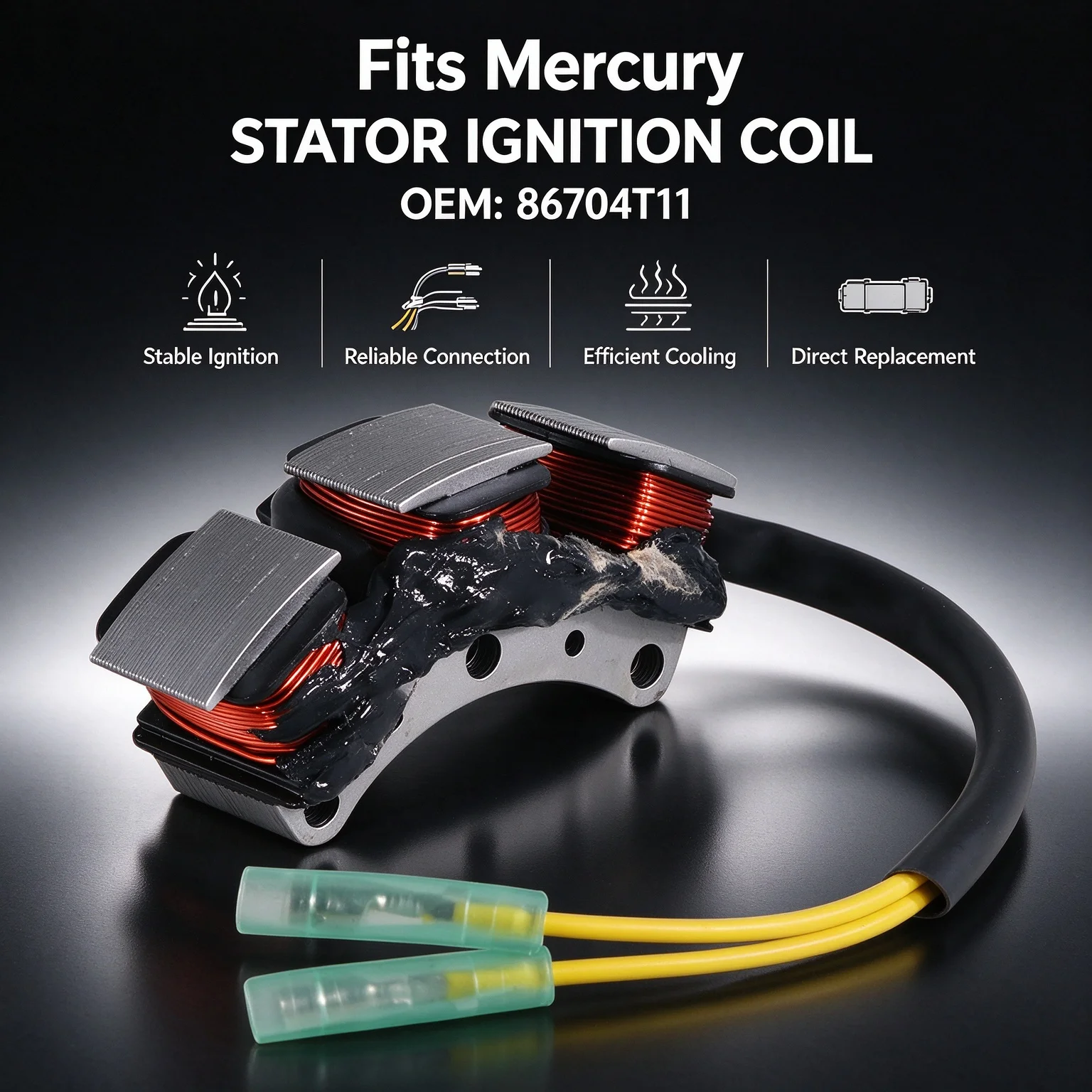 Stator Ignition Coil For Mercury 2 Stroke 6HP 8HP 9.9HP 10HP 15HP 20HP 25HP 86704T11