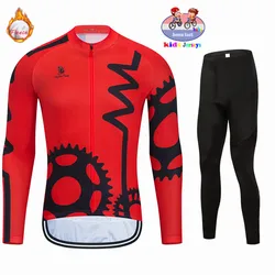 2023 Kids Long Sleeved Winter Thermal Fleece Cycling Jersey Sets Keep Warm Children Balance Bike Clothing Baby Pad Body Suits