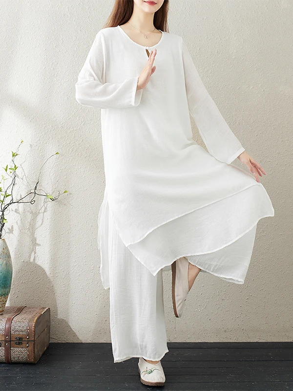 Witte Ethereal Zen Dance Dameskledingset Katoen Spirituele Theeceremonie Faionable Stage Performance Traditioneel Chinees...