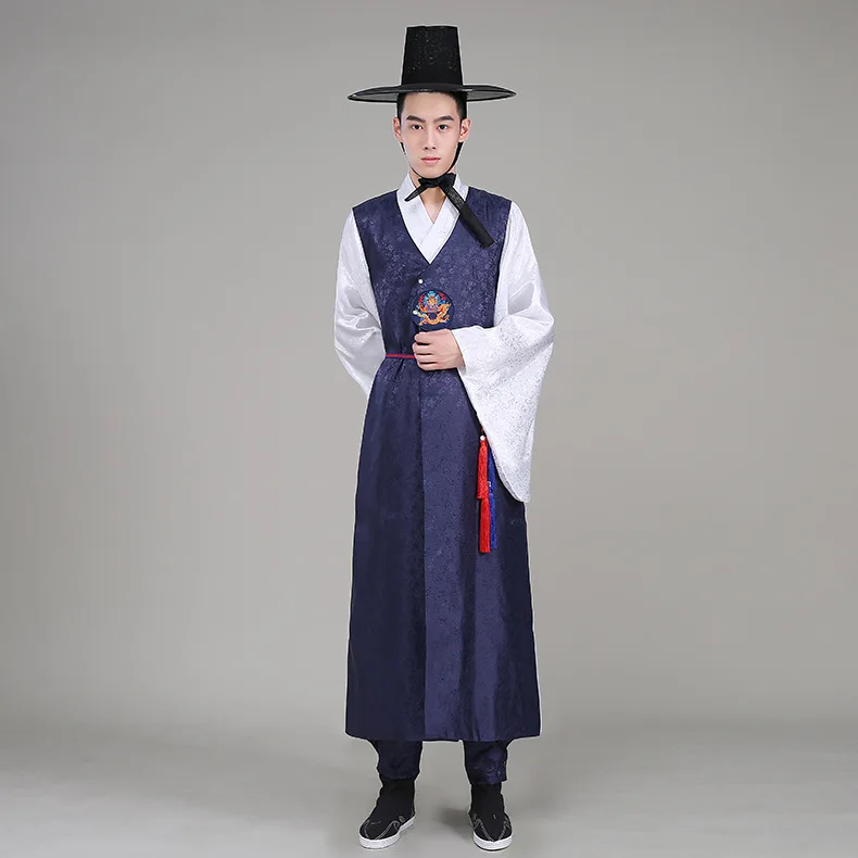Original Traditional Korean Hanbok Dress Man Ethnic Minority Performance Costume  Korea Place Court Clothing for Stage Show